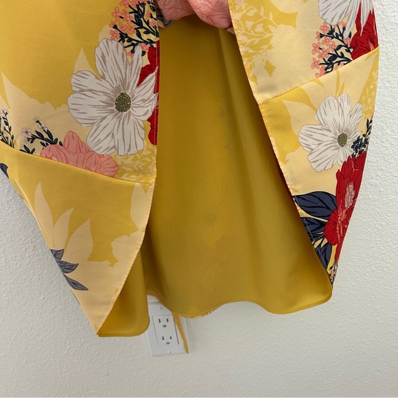 Eliza J Wrap Midi Dress Floral Puff Sleeve Fall Yellow Red Blue Size 2P Petite - Picture 10 of 14
